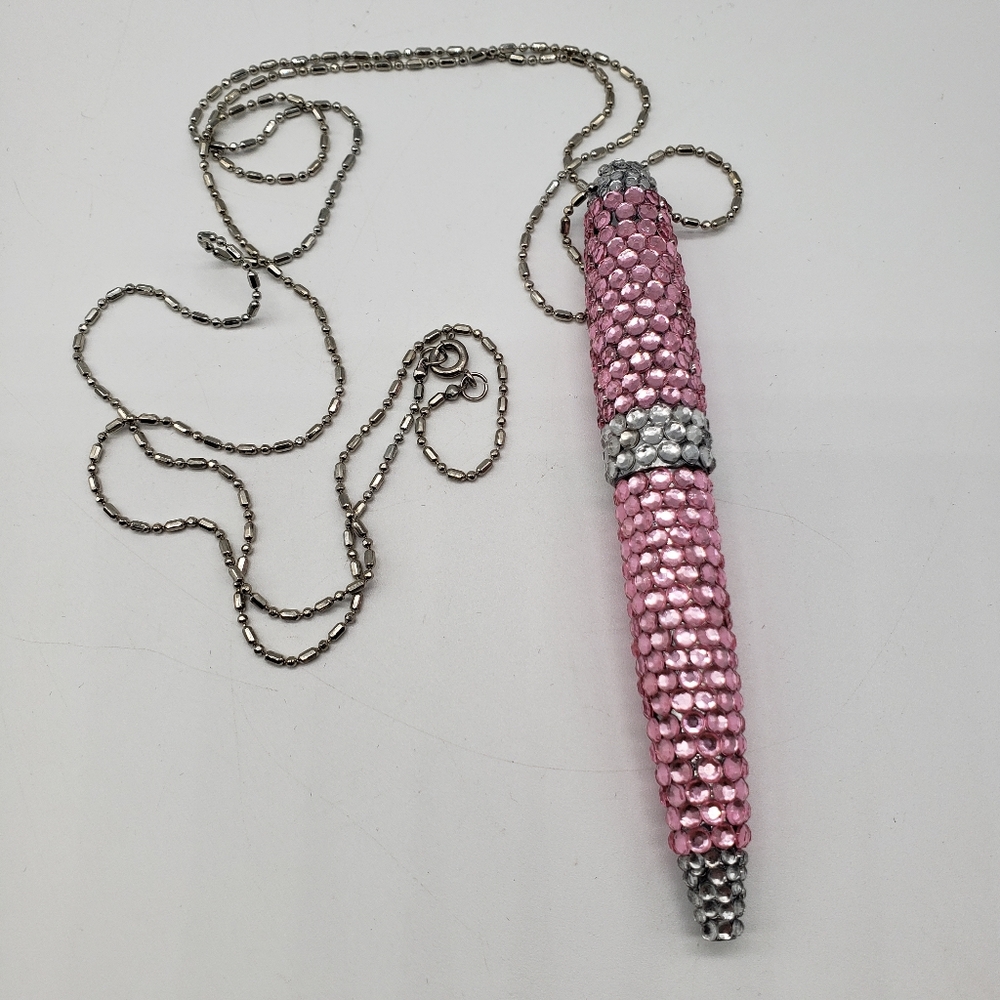 Pink Crystal covered pen necklace